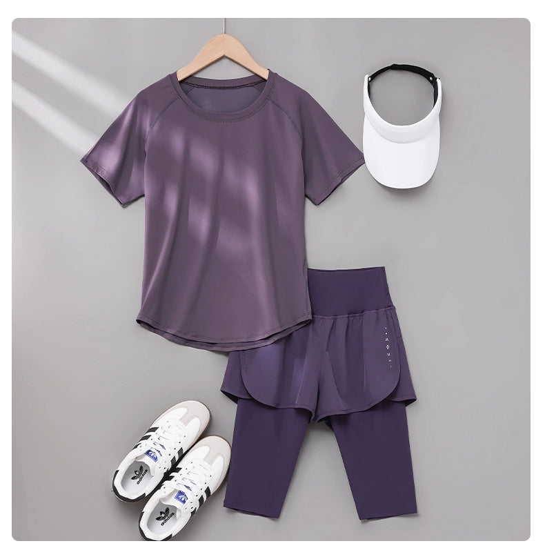 Women's Professional Thin Loose Breathable Short Sleeve Running Outfit