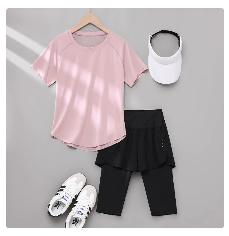 Women's Professional Thin Loose Breathable Short Sleeve Running Outfit