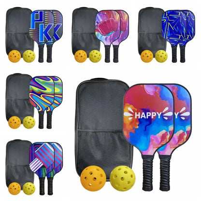 Fiberglass Surface Pickleball Paddle Set Portable Multi-Pattern Pickleball Balls Set with Carry Bag Lightweight