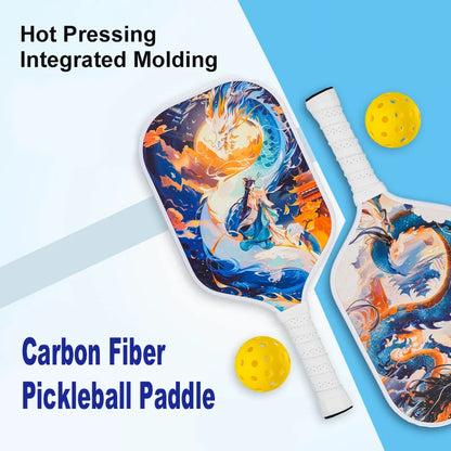 New Chinese Style Design 16MM Thickness Dragon Pattern Hot Press Integrated PP Honeycomb Core Carbon Fiber Pickleball Paddle