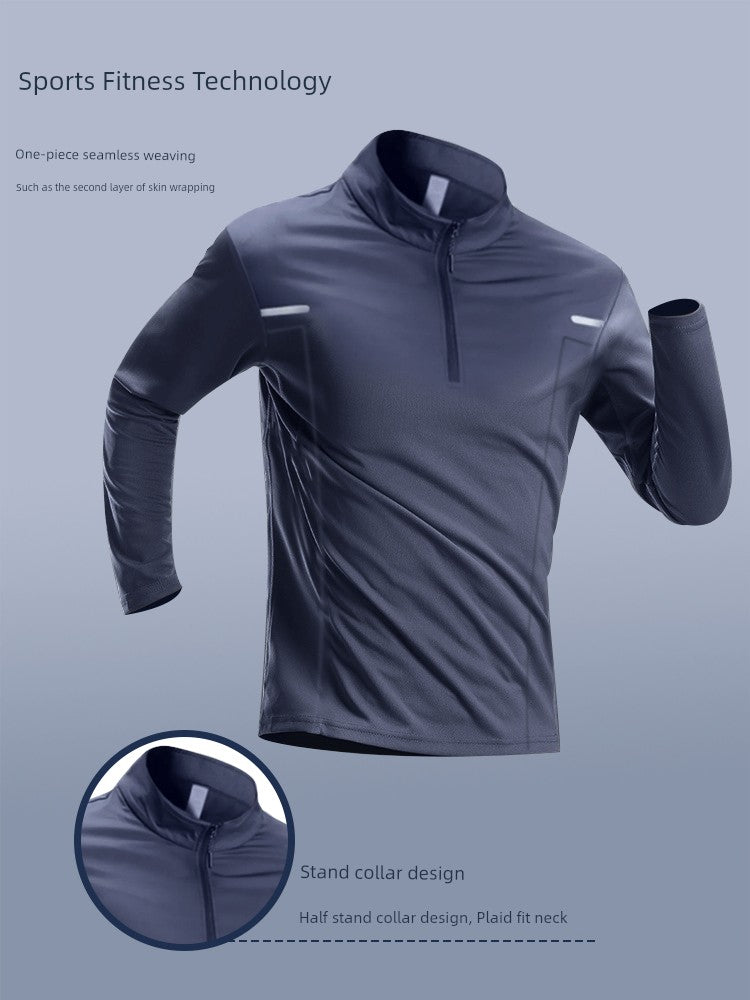 Men's Half Long-Sleeve Zipper Sports T-Shirt Workout Clothes