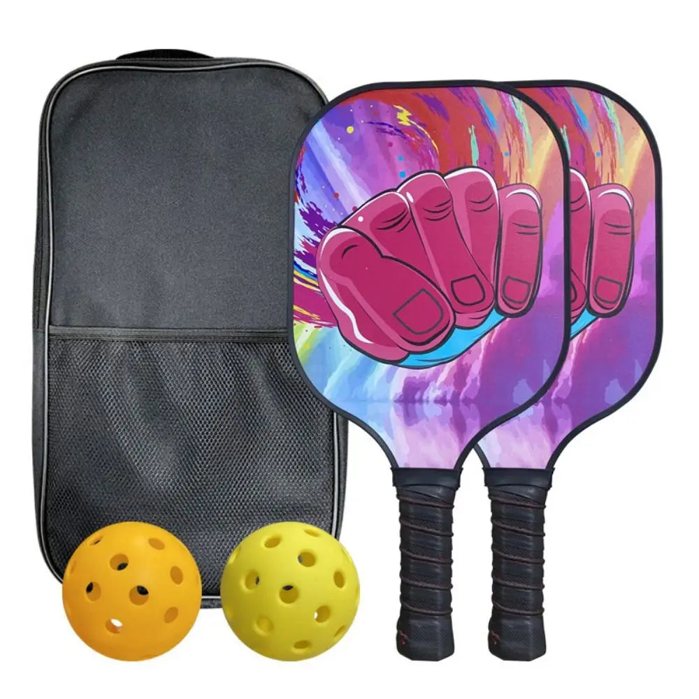 Fiberglass Surface Pickleball Paddle Set Portable Multi-Pattern Pickleball Balls Set with Carry Bag Lightweight