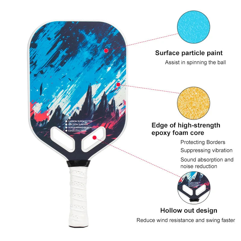 16mm Carbon Fiber Pickleball Paddle, Outdoor Beach Racket, Hollow Out Design, Hot pressed Integrated Paddle, PP Honeycomb Core