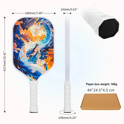 New Chinese Style Design 16MM Thickness Dragon Pattern Hot Press Integrated PP Honeycomb Core Carbon Fiber Pickleball Paddle