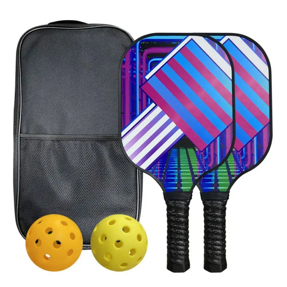 Fiberglass Surface Pickleball Paddle Set Portable Multi-Pattern Pickleball Balls Set with Carry Bag Lightweight