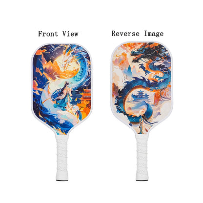 New Chinese Style Design 16MM Thickness Dragon Pattern Hot Press Integrated PP Honeycomb Core Carbon Fiber Pickleball Paddle