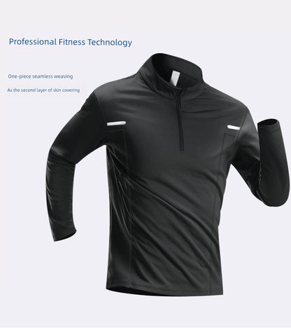 Men's Half Long-Sleeve Zipper Sports T-Shirt Workout Clothes